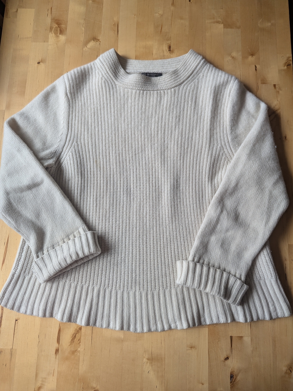 Banana Republic 100% Cashmere Sweater Women Cream Ribbed Crewneck Size XL Luxury